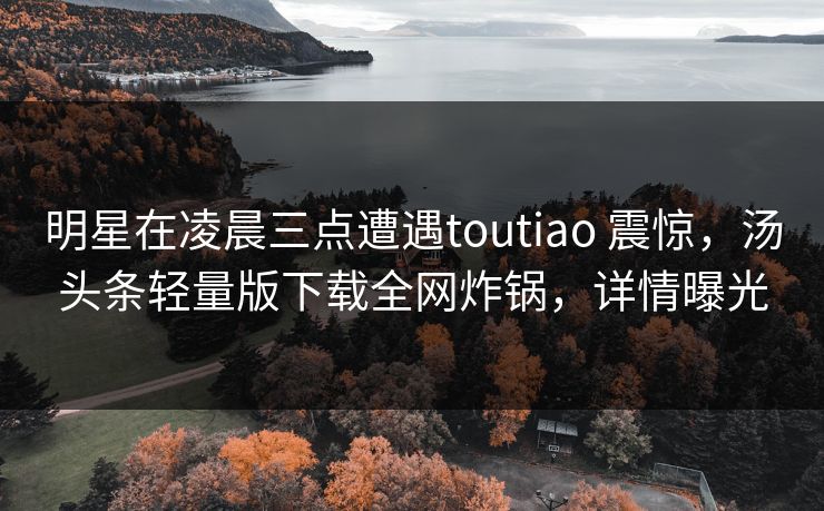 明星在凌晨三点遭遇toutiao 震惊，汤头条轻量版下载全网炸锅，详情曝光